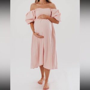 Elegant Pink Off-Shoulder Midi Dress
